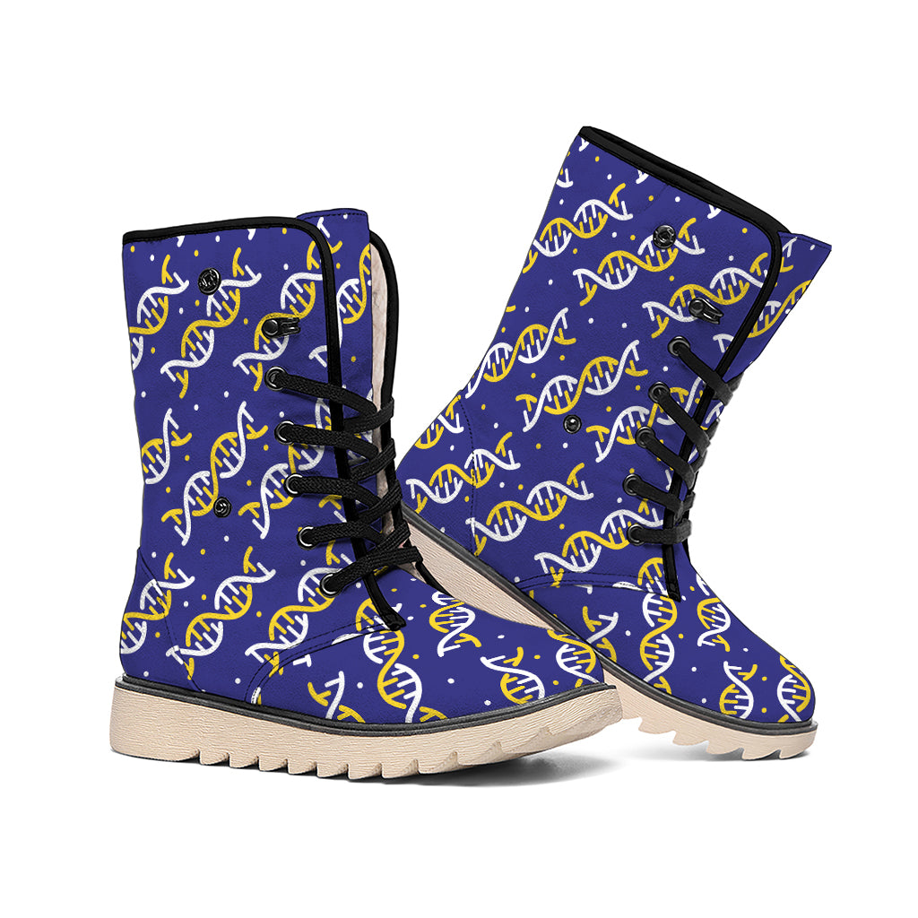 White And Yellow DNA Pattern Print Winter Boots