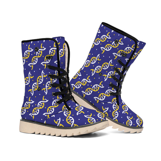 White And Yellow DNA Pattern Print Winter Boots