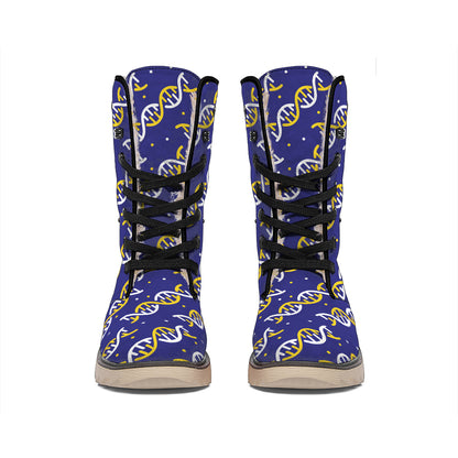 White And Yellow DNA Pattern Print Winter Boots