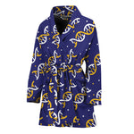 White And Yellow DNA Pattern Print Women's Bathrobe