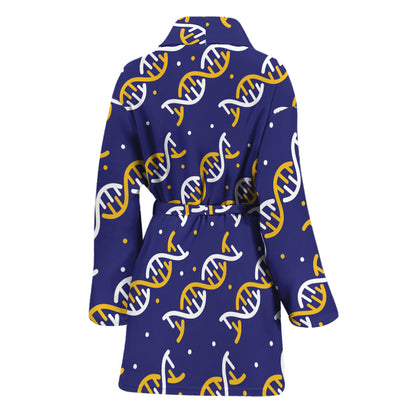 White And Yellow DNA Pattern Print Women's Bathrobe