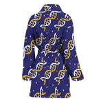 White And Yellow DNA Pattern Print Women's Bathrobe