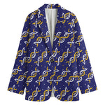White And Yellow DNA Pattern Print Women's Blazer