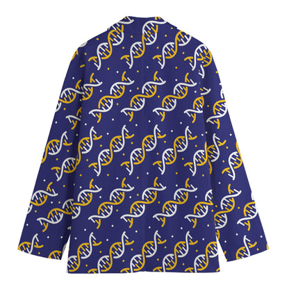 White And Yellow DNA Pattern Print Women's Blazer