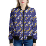White And Yellow DNA Pattern Print Women's Bomber Jacket