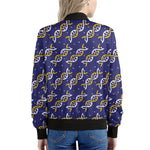 White And Yellow DNA Pattern Print Women's Bomber Jacket