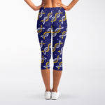 White And Yellow DNA Pattern Print Women's Capri Leggings