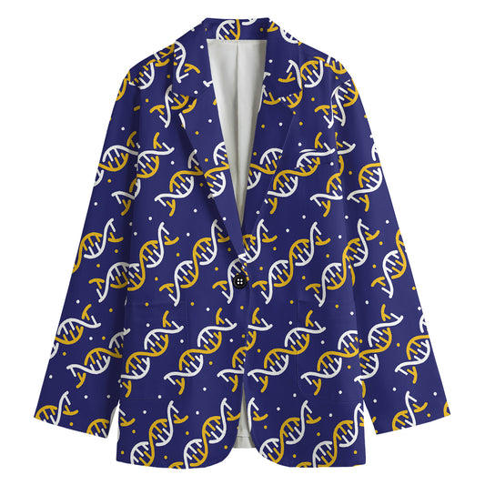 White And Yellow DNA Pattern Print Women's Cotton Blazer