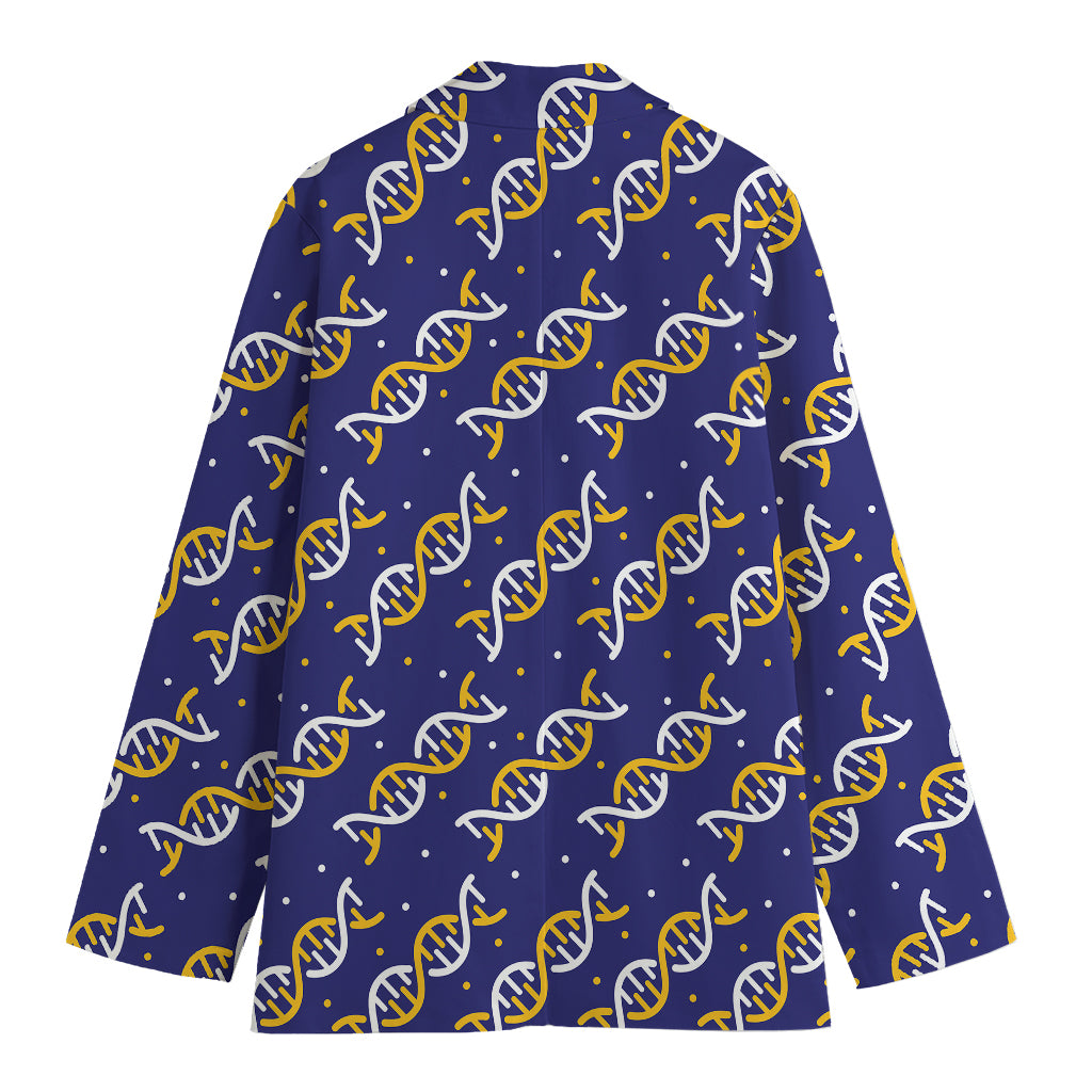 White And Yellow DNA Pattern Print Women's Cotton Blazer