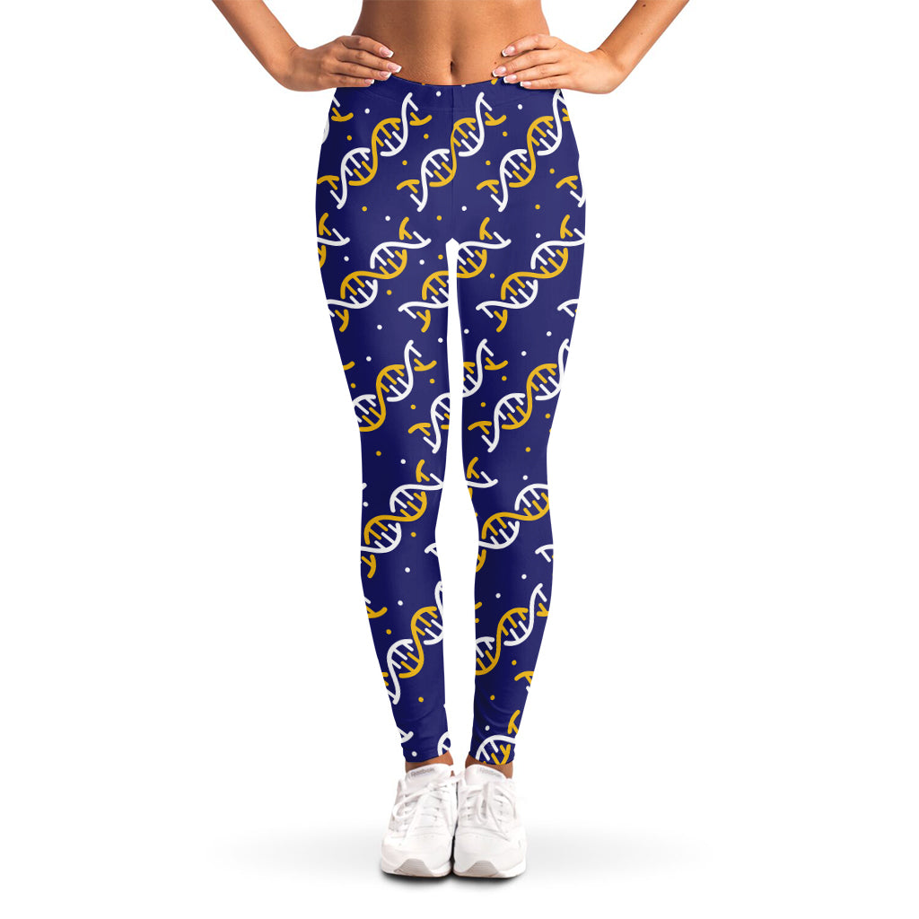 White And Yellow DNA Pattern Print Women's Leggings
