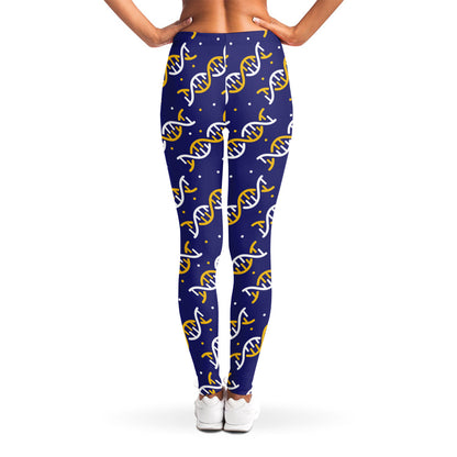 White And Yellow DNA Pattern Print Women's Leggings