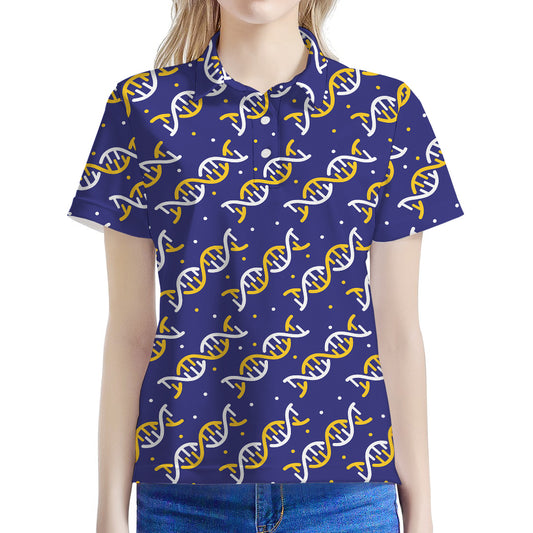 White And Yellow DNA Pattern Print Women's Polo Shirt