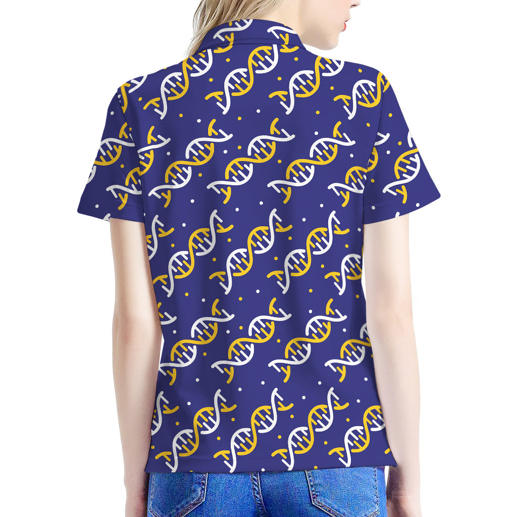 White And Yellow DNA Pattern Print Women's Polo Shirt