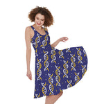 White And Yellow DNA Pattern Print Women's Sleeveless Dress