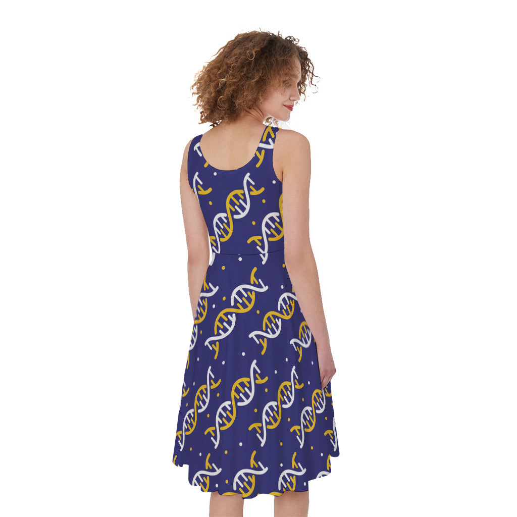 White And Yellow DNA Pattern Print Women's Sleeveless Dress