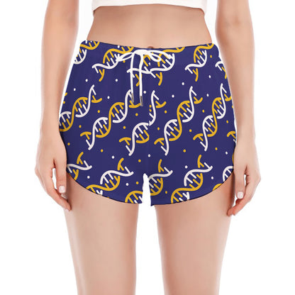 White And Yellow DNA Pattern Print Women's Split Running Shorts