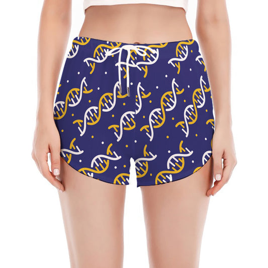 White And Yellow DNA Pattern Print Women's Split Running Shorts