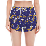 White And Yellow DNA Pattern Print Women's Split Running Shorts