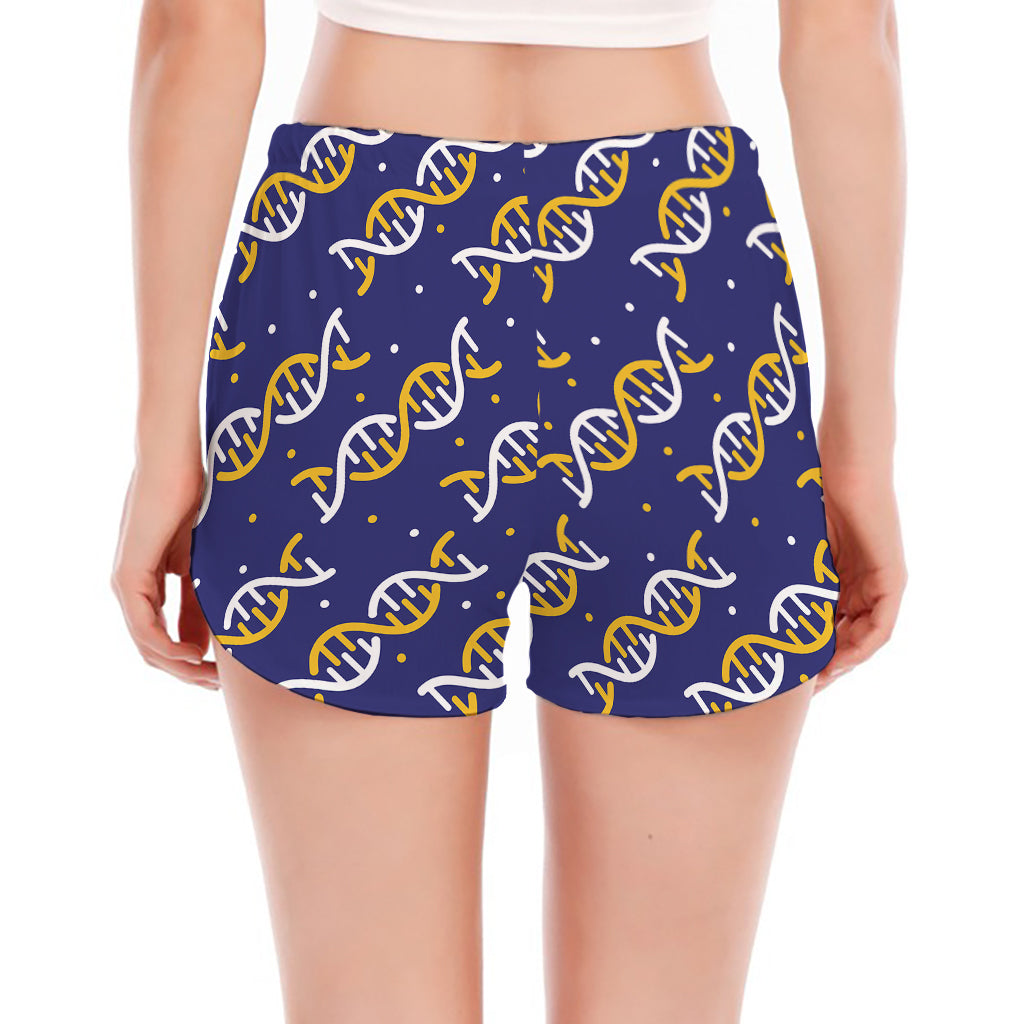 White And Yellow DNA Pattern Print Women's Split Running Shorts