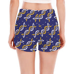 White And Yellow DNA Pattern Print Women's Split Running Shorts