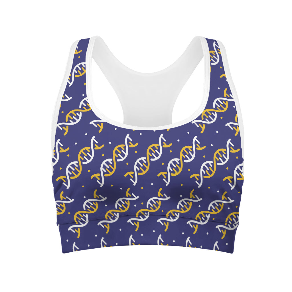 White And Yellow DNA Pattern Print Women's Sports Bra