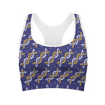 White And Yellow DNA Pattern Print Women's Sports Bra