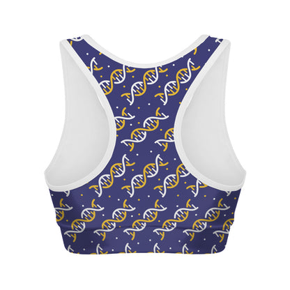 White And Yellow DNA Pattern Print Women's Sports Bra
