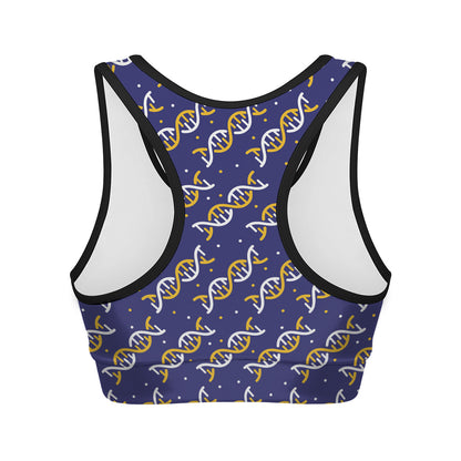 White And Yellow DNA Pattern Print Women's Sports Bra