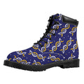 White And Yellow DNA Pattern Print Padded Collar Lace Up Boots