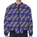 White And Yellow DNA Pattern Print Zip Sleeve Bomber Jacket