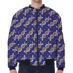 White And Yellow DNA Pattern Print Zip Sleeve Bomber Jacket