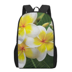 White And Yellow Plumeria Flower Print 17 Inch Backpack
