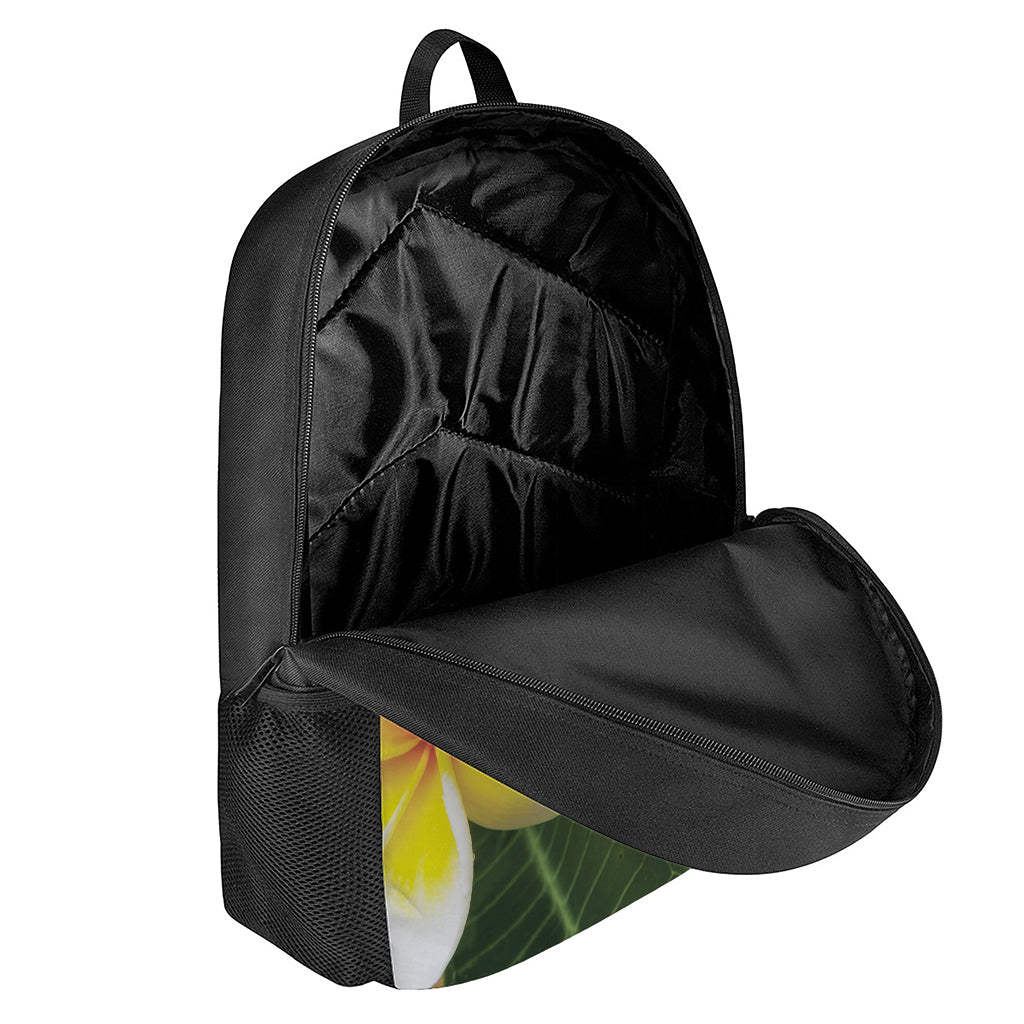 White And Yellow Plumeria Flower Print 17 Inch Backpack
