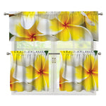 White And Yellow Plumeria Flower Print 3 Piece Kitchen Curtains