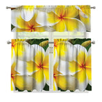 White And Yellow Plumeria Flower Print 3 Piece Kitchen Curtains