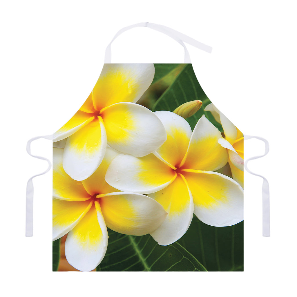 White And Yellow Plumeria Flower Print Adjustable Apron