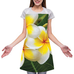White And Yellow Plumeria Flower Print Adjustable Apron