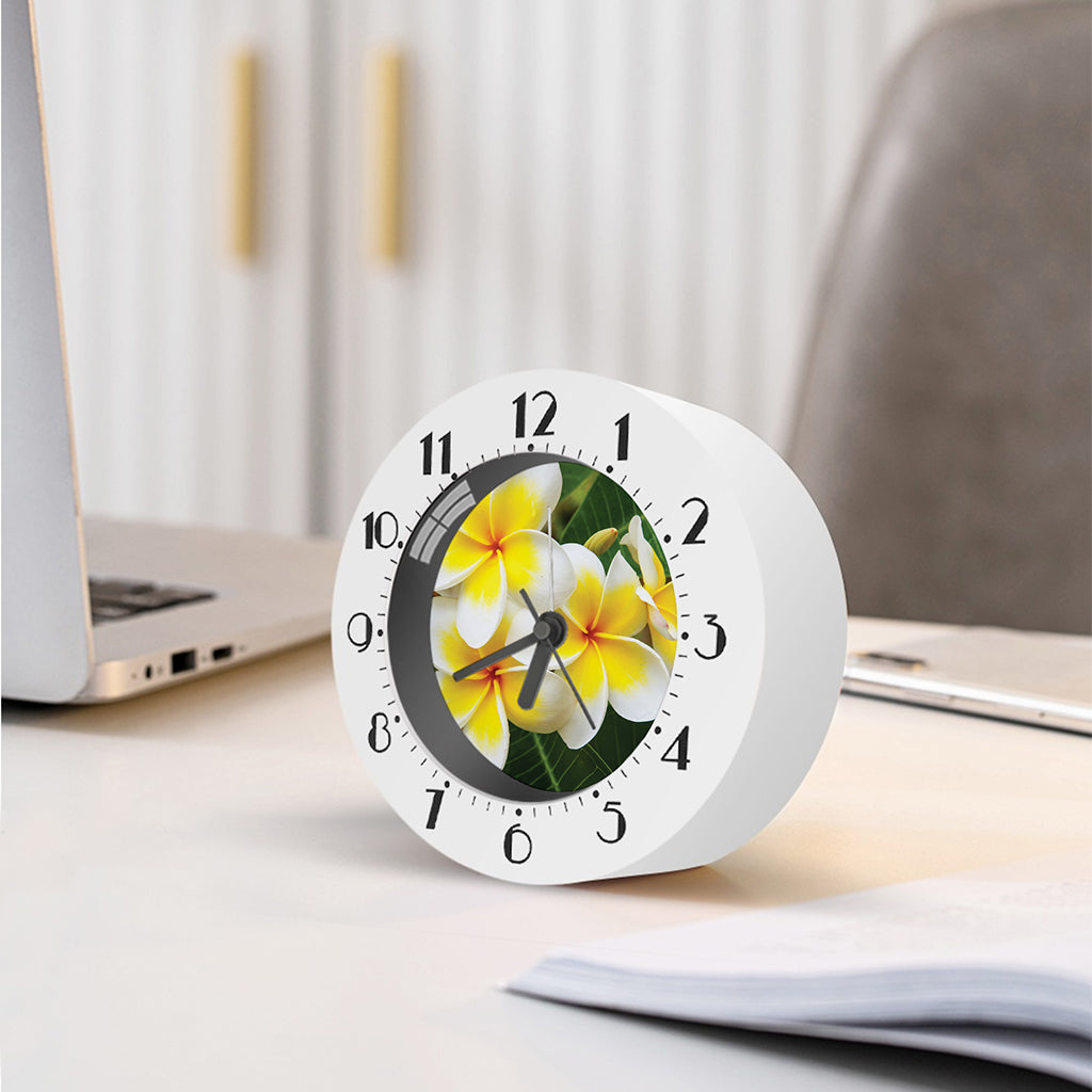 White And Yellow Plumeria Flower Print Alarm Clock