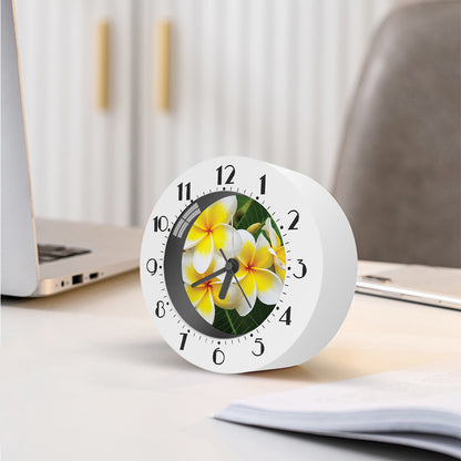 White And Yellow Plumeria Flower Print Alarm Clock