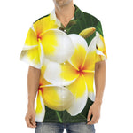 White And Yellow Plumeria Flower Print Aloha Shirt