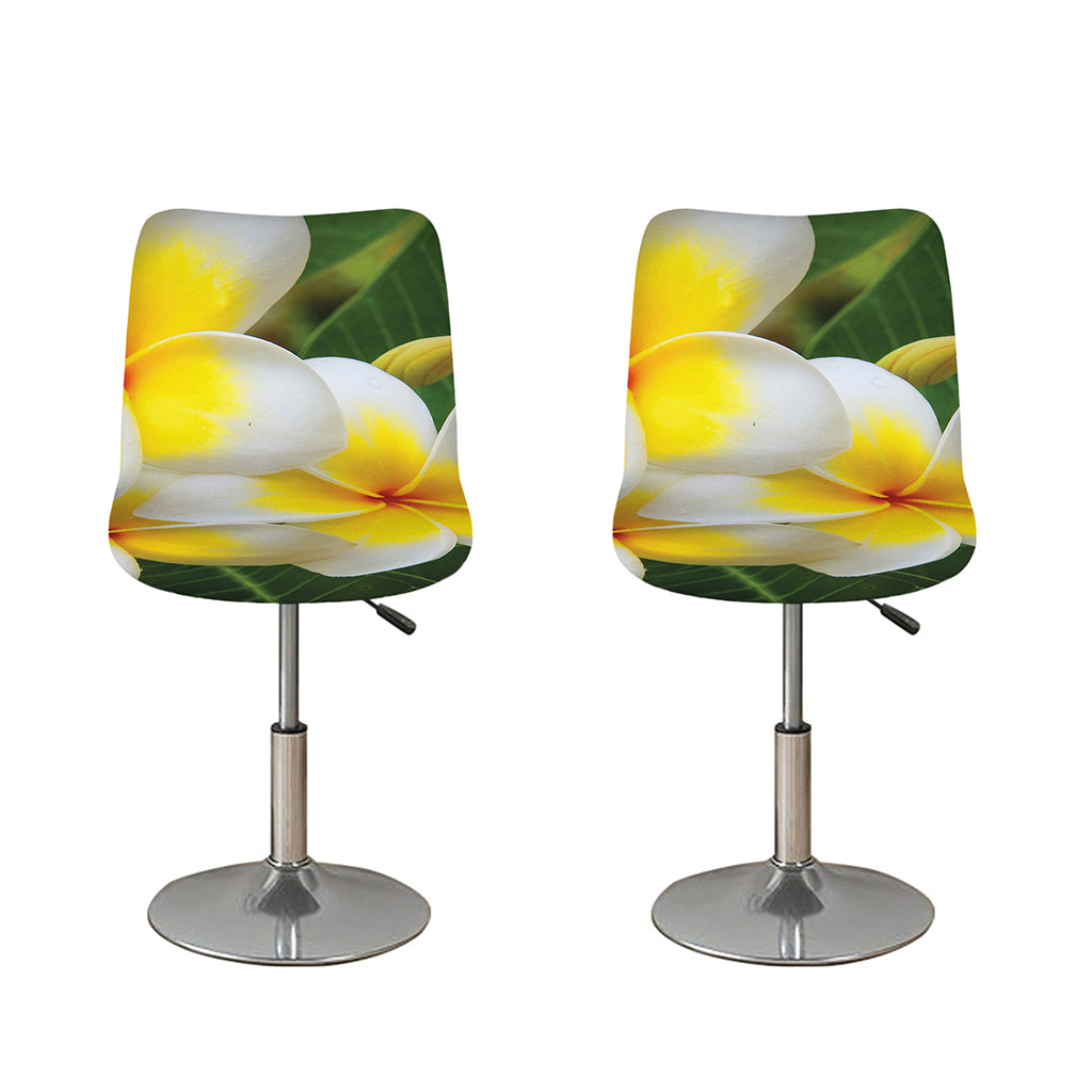 White And Yellow Plumeria Flower Print Bar Stool Covers
