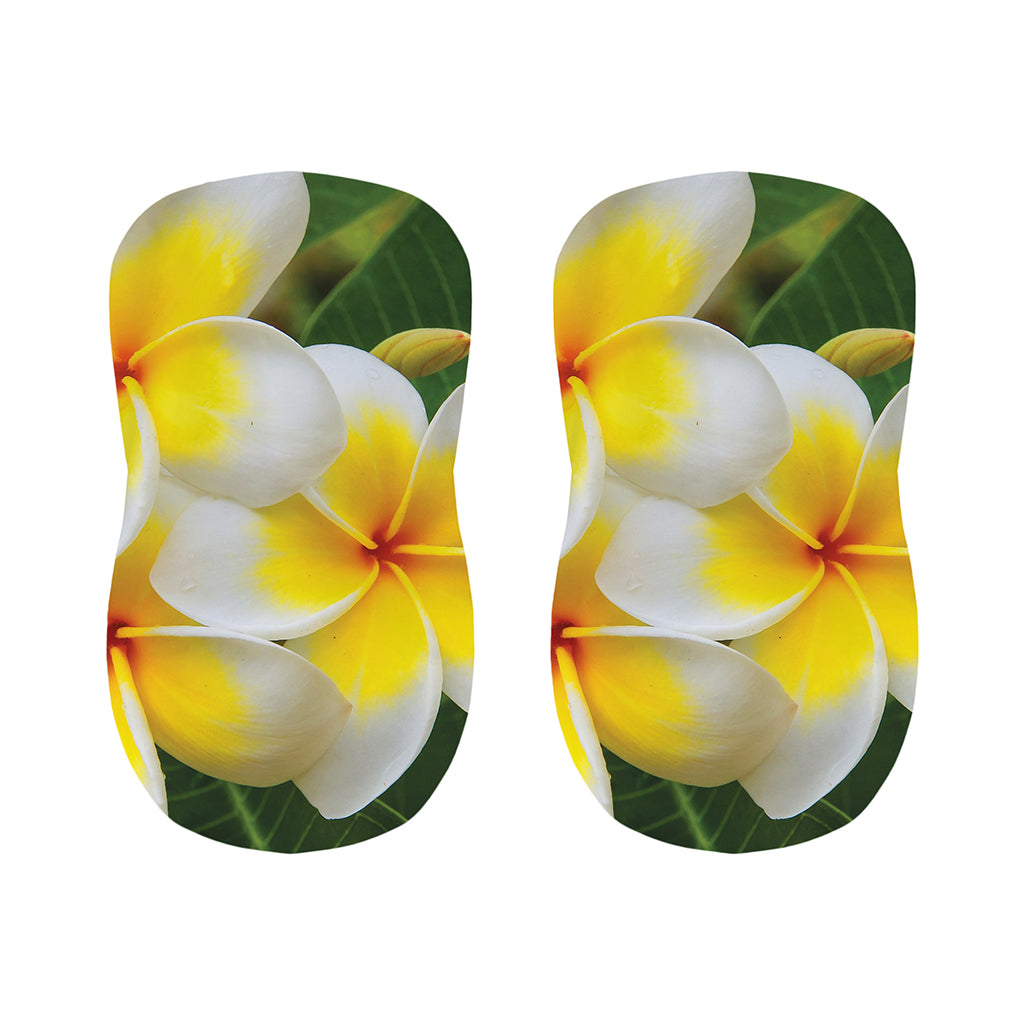 White And Yellow Plumeria Flower Print Bar Stool Covers