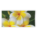 White And Yellow Plumeria Flower Print Beach Towel