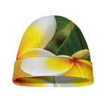 White And Yellow Plumeria Flower Print Beanie