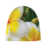 White And Yellow Plumeria Flower Print Beanie