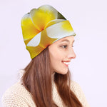 White And Yellow Plumeria Flower Print Beanie