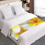 White And Yellow Plumeria Flower Print Bed Runner
