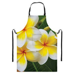 White And Yellow Plumeria Flower Print Bib Apron With Pocket