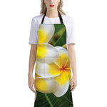White And Yellow Plumeria Flower Print Bib Apron With Pocket