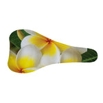 White And Yellow Plumeria Flower Print Bicycle Seat Cover